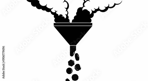 Black silhouette of a funnel filtering granular material into small pieces
