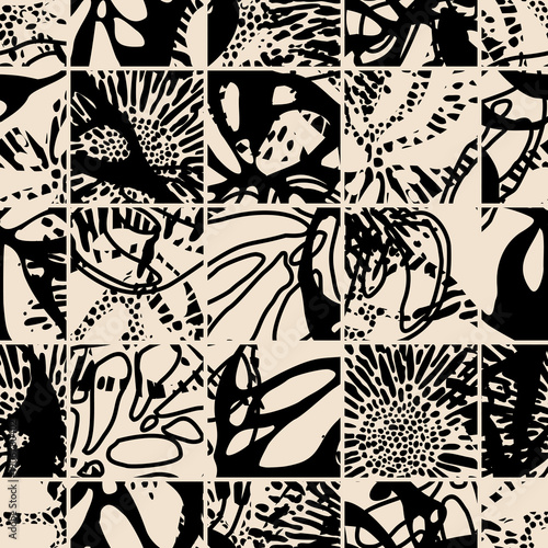 Geometric seamless pattern with vintage leaves sketch.  For wrapping paper. Ideal for wallpaper, surface textures, textiles.