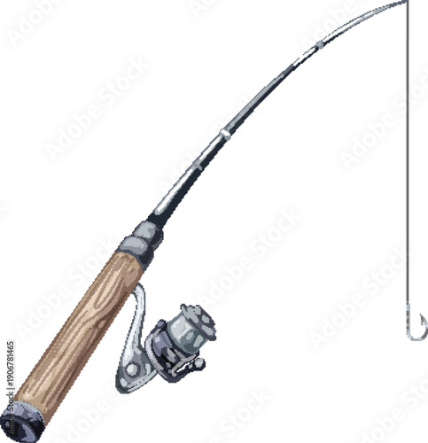Fishing rod with spinning reel for outdoor sport angling vector
