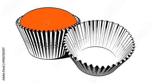 A simple illustration of two cupcake liners, one filled and one empty.