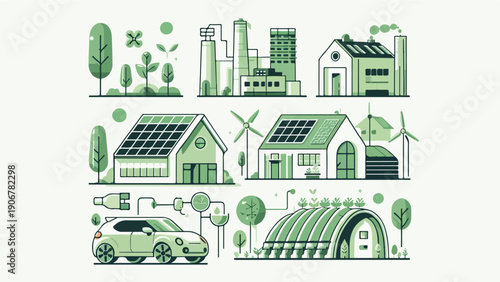 Green Energy and Sustainable Infrastructure Illustration Set