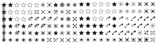 Star Vector Illustration:, star silhouette vector illustration featuring a diverse collection of stars and star like shapes,showcases solid, outlined, and dotted stars