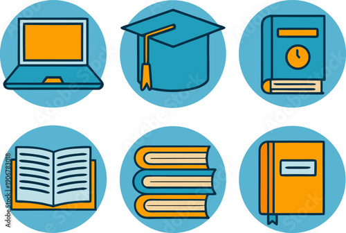 Education icon set for schools, online courses and learning platforms.