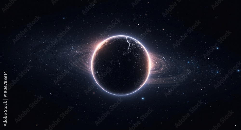 Fototapeta premium Glowing night planet sphere in outer space for vertical sci fi wallpaper