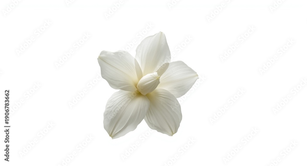 Fototapeta premium Bright white backdrop highlighting Jasminum sambac flower
