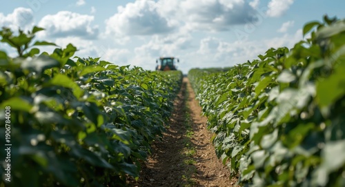 Confident agricultural partners share insights in a productive soybean plantation