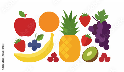 Flat fresh fruit illustration set for healthy food design