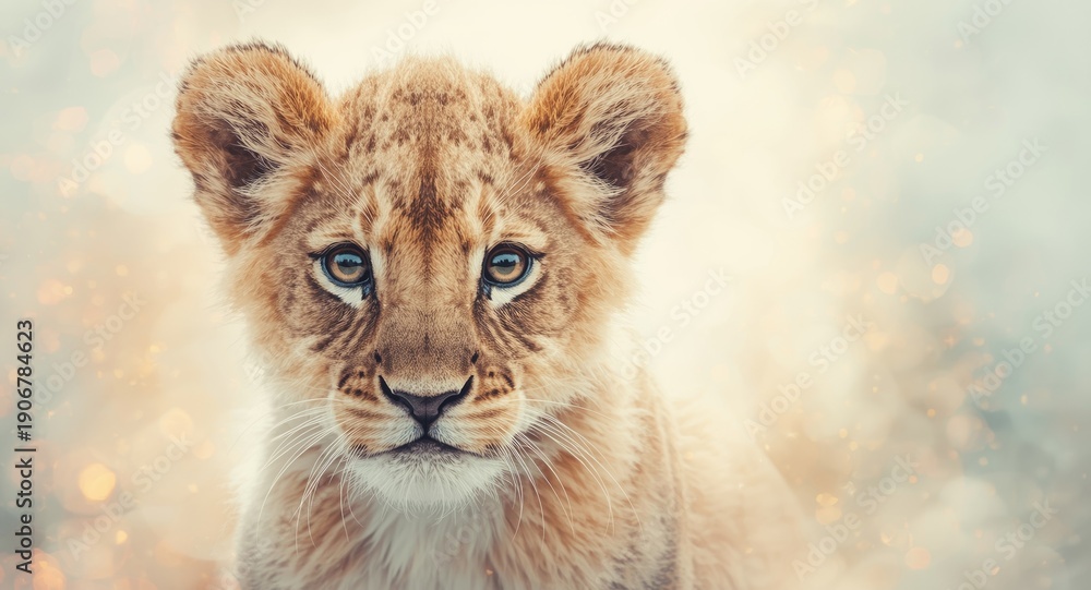 Fototapeta premium Detailed watercolor lion cub illustration with naturalistic shading