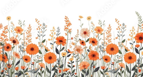 Colorful orange and white floral design illustrating a vibrant summer nature scene