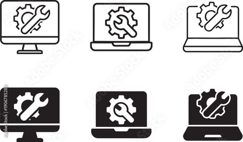 IT support icons showing technical support symbols in two different styles for tech service design.