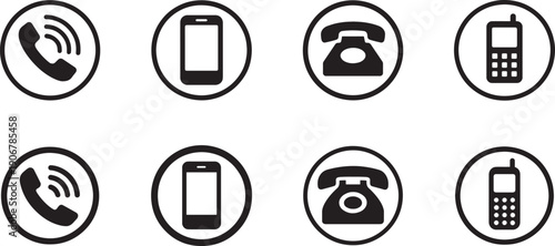 Phone icon collection in vector style for call, contact, support, mobile app and web design.