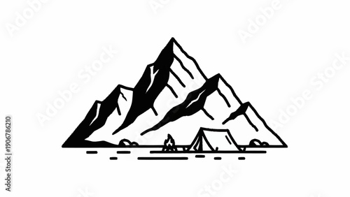 Black and White Mountain Illustration Design.