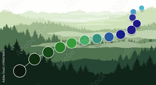 Abstract forest landscape with a gradient color palette progression, illustrating environmental change or data visualization in a modern, flat design vector style.