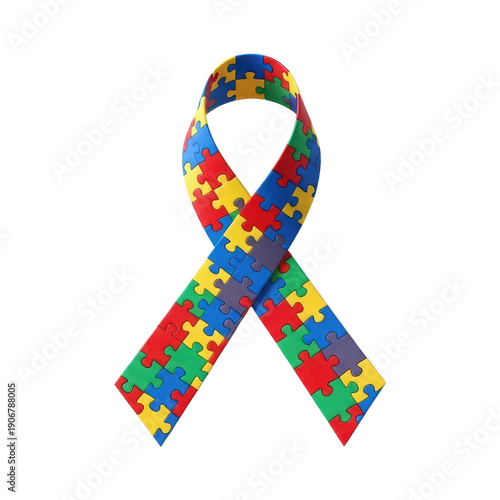 Colorful Autism Awareness Puzzle Ribbon Symbol Isolated on Black Background isolated on a transparent background