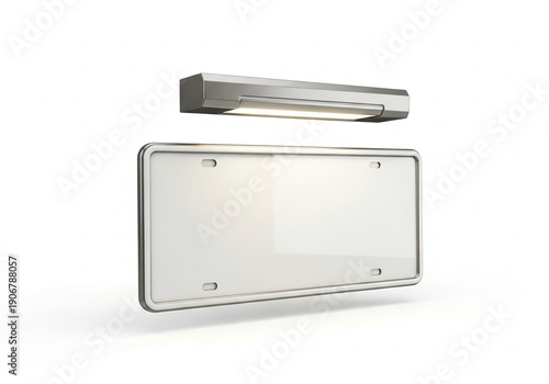 a metal license plate and light.