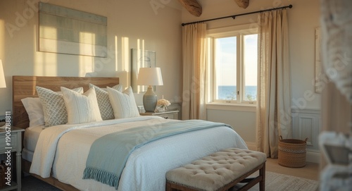 Wallpaper Mural Coastal inspired bedroom with warm lighting in a cozy home interior Torontodigital.ca