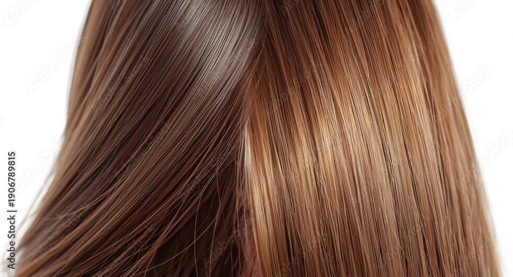 Fototapeta premium Before after depiction of hair care showing damaged over brushed dry ends versus smooth healthy hair on white