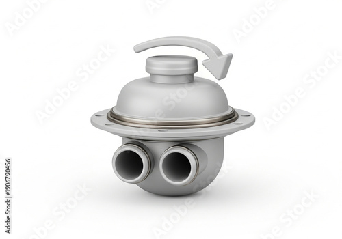A futuristic silver teapot with two spouts.