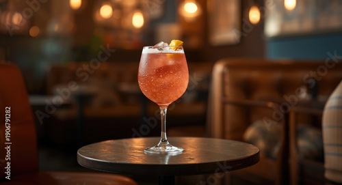 Chilled summer cocktail featuring alcohol and ice shards in a cozy cafe atmosphere for menu display