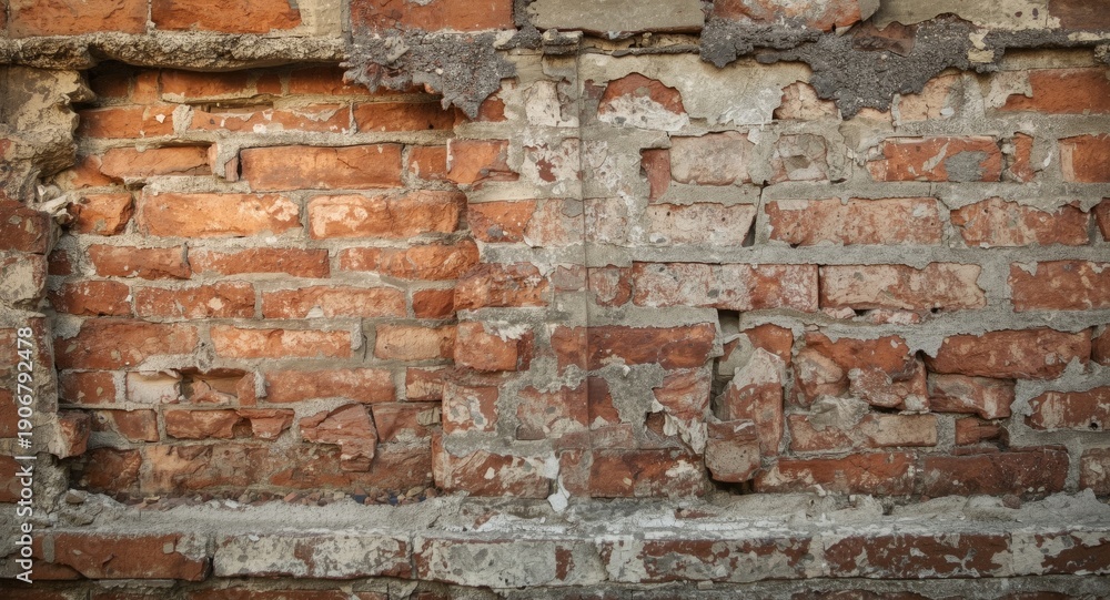Obraz premium A vintage brick partition cracked and faded through aging