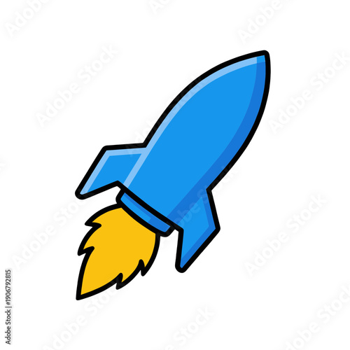 Blue Rocket Ship Flying Upward As UI Icon