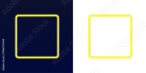 Yellow neon rectangular frame with intense glow effect. Bright border isolated on transparent background for banners. Modern vector illustration element PNG.