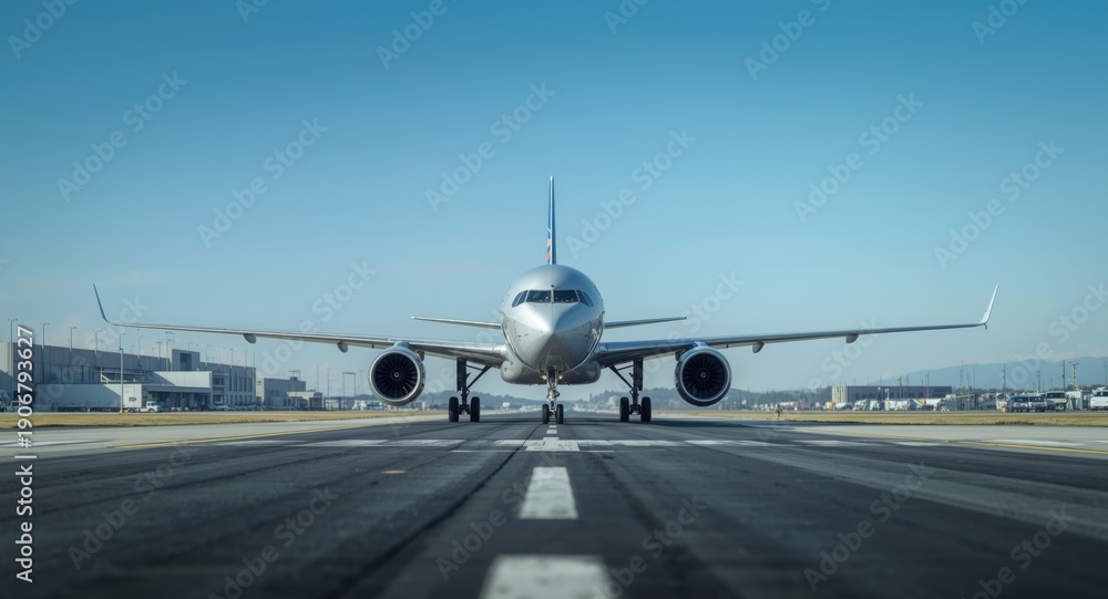 Obraz premium jet plane stationed along runway at major airport facility