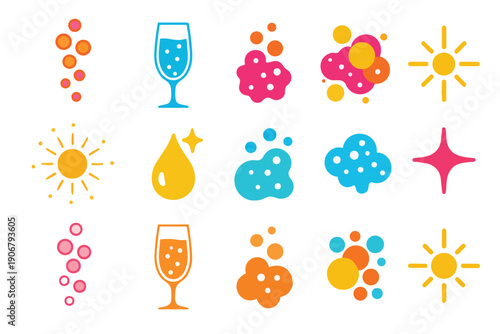 Coffee brewing and serving icons set with steam and beans Keywords: coffee, icons, set, brewing