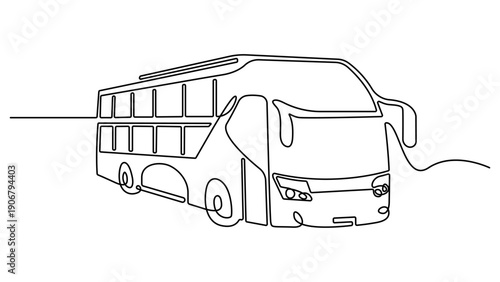 Continuous one line drawing of double decker tourist bus and beautiful school bus. Simple travel bus. Continuous one line drawing of a modern city double decker bus art illustration vector