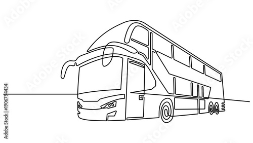 Continuous one line drawing of double decker tourist bus and beautiful school bus. Simple travel bus. Continuous one line drawing of a modern city double decker bus art illustration vector