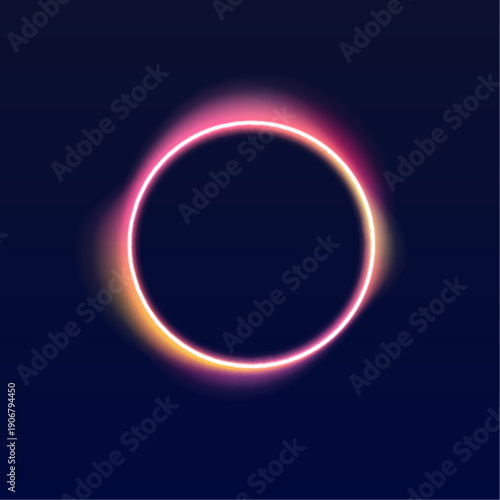 Round neon frames with holographic gradient and soft glowing edges. Ideal for abstract banners, cosmic layouts, and futuristic posters. Vector luminous element.