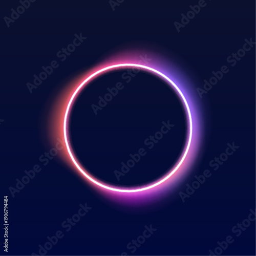 Pink and orange neon circular frame with radiant glowing gradient. Bright luminous edges isolated on black background. Modern vector illustration for banners PNG.