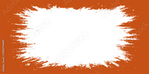 An abstract red and orange grunge background features a textured paint splash frame with artistic ink splatters and watercolor brush strokes on a decorative paper pattern vector illustration