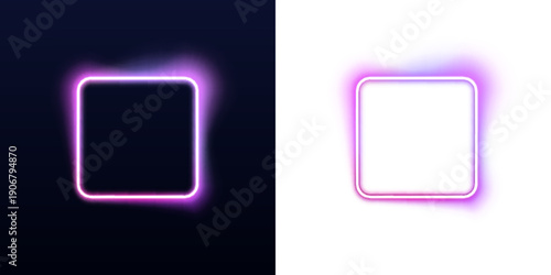 Pink neon square frame with soft glowing gradient. Bright luminous edges isolated on black background. Modern vector illustration for posters PNG.