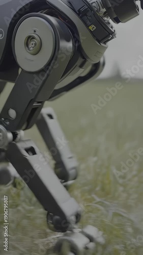 Wallpaper Mural Robotic quadruped with articulated legs moves through grassy field, showcasing mechanical joints and movement in a natural outdoor setting, hdr video with neutral color Torontodigital.ca