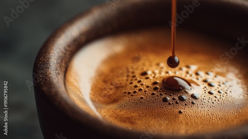 cinematic espresso drop with golden crema luxury coffee close up