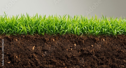 Ground soil texture supporting green grass top with copy space included