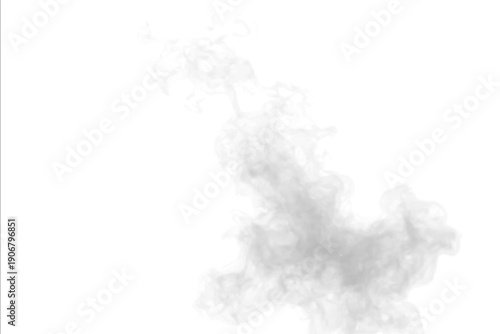 Smoky cloud hovers over gray smoke with turbulence. Steam and mist intensify atmospheric phenomena, producing realistic fog, vapor, thunder, storm atmosphere touched by fire burning flame. PNG vector.
