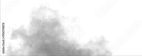 Gray smoke curls under a bright white cloud with turbulence and puff accents. Steam blends with mist across atmospheric phenomena, revealing realistic storm, thunder, vapor, fog textures. PNG vector.