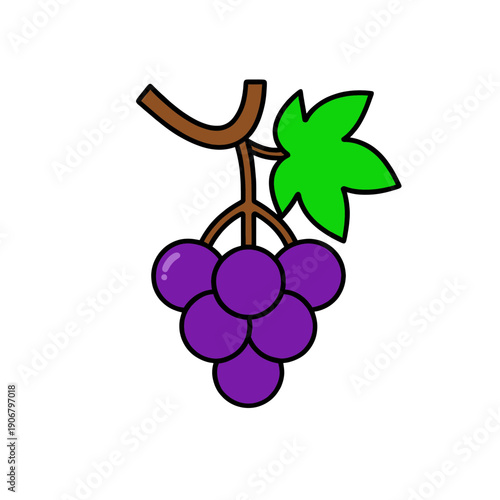 Purple Grape Cluster Icon With Green Leaf