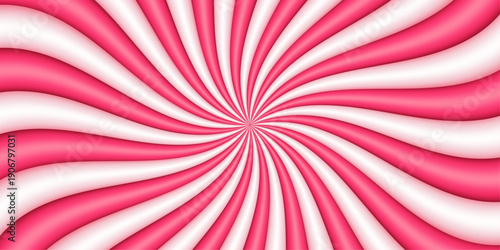 Candy pink spiral background. Strawberry ice cream pattern. Rose pastel pattern with smooth swirling curves. Soft, wavy, spiral design for banners, posters, templates. 3d realistic vector illustration