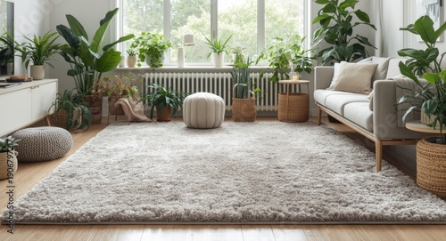 Wallpaper Mural Comfort-focused Nordic living area with stylish carpet and lively plants Torontodigital.ca