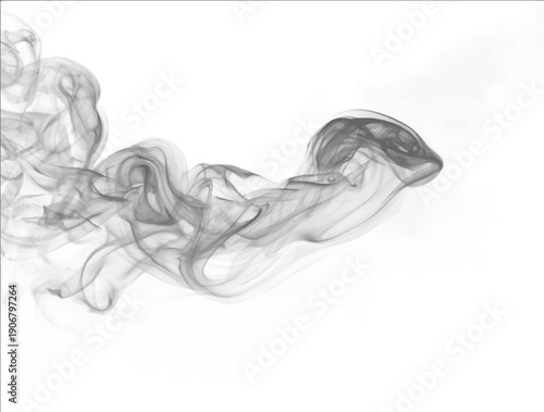 Grey smoke curls in soft layers, blending with mist and vapor. Steam rises, smoky fire burning flame glimmers. Realistic atmospheric phenomena unfold around cloud and fog. PNG vector.