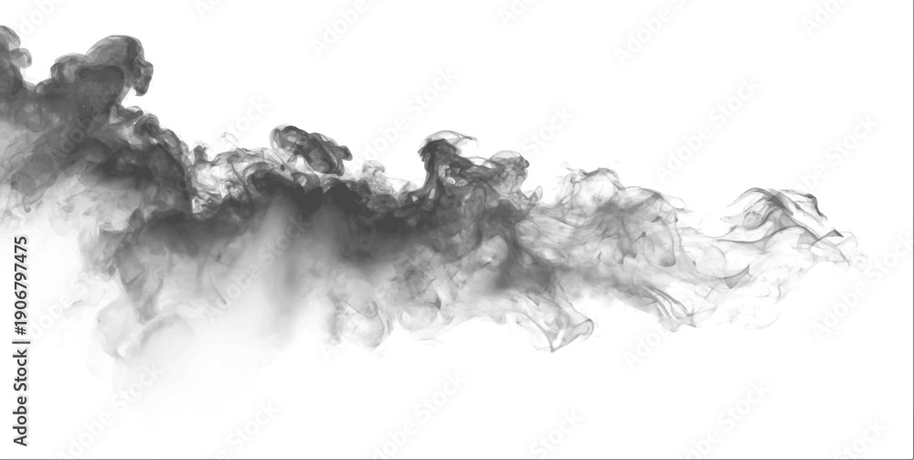 Obraz premium Grey smoke curls in soft layers, blending with mist and vapor. Steam rises, smoky fire burning flame glimmers. Realistic atmospheric phenomena unfold around cloud and fog. PNG vector.