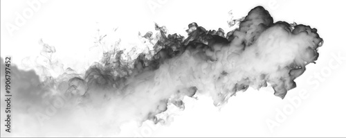 Grey smoke spreads through mist, steam, smoky fire burning flame, defining realistic atmospheric phenomena. Vapor swirls around cloud during storm surge, thunder echoing deep. PNG vector.