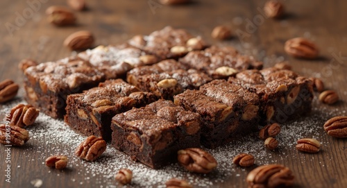 Assorted brownies with mixed nuts on dessert table