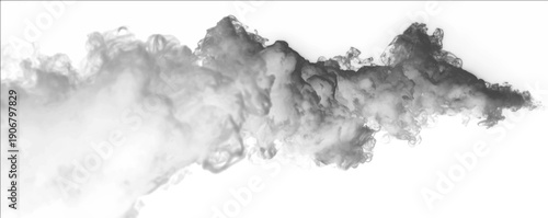 Grey smoke curls in soft layers, blending with mist and vapor. Steam rises, smoky fire burning flame glimmers. Realistic atmospheric phenomena unfold around cloud and fog. PNG vector.