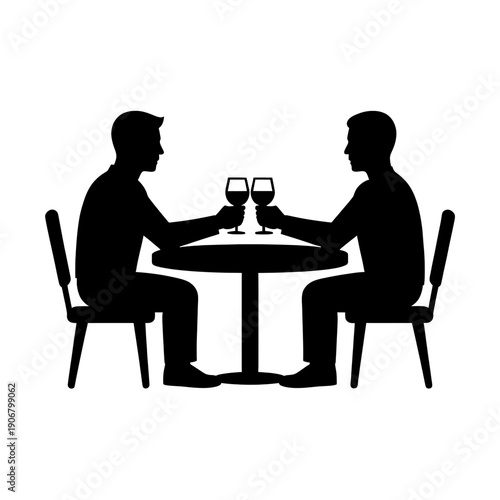 Two People Toasting Wine Glasses At Round Table Icon