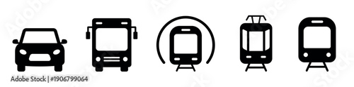 Car, Bus, Tram, Train, Subway icon. Transport Icon Set. Vector Illustration