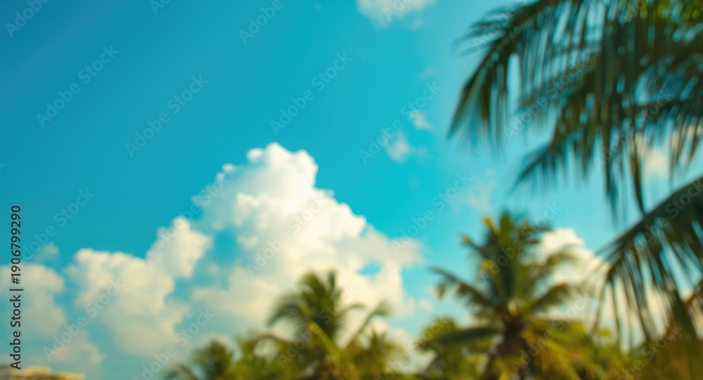 Obraz premium Bright tropical sky on a clear summer day with palm silhouettes